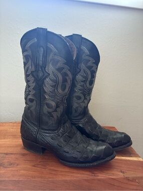 Texas Legacy Black Western Cowboy Boots with Exotic Textured Vamp